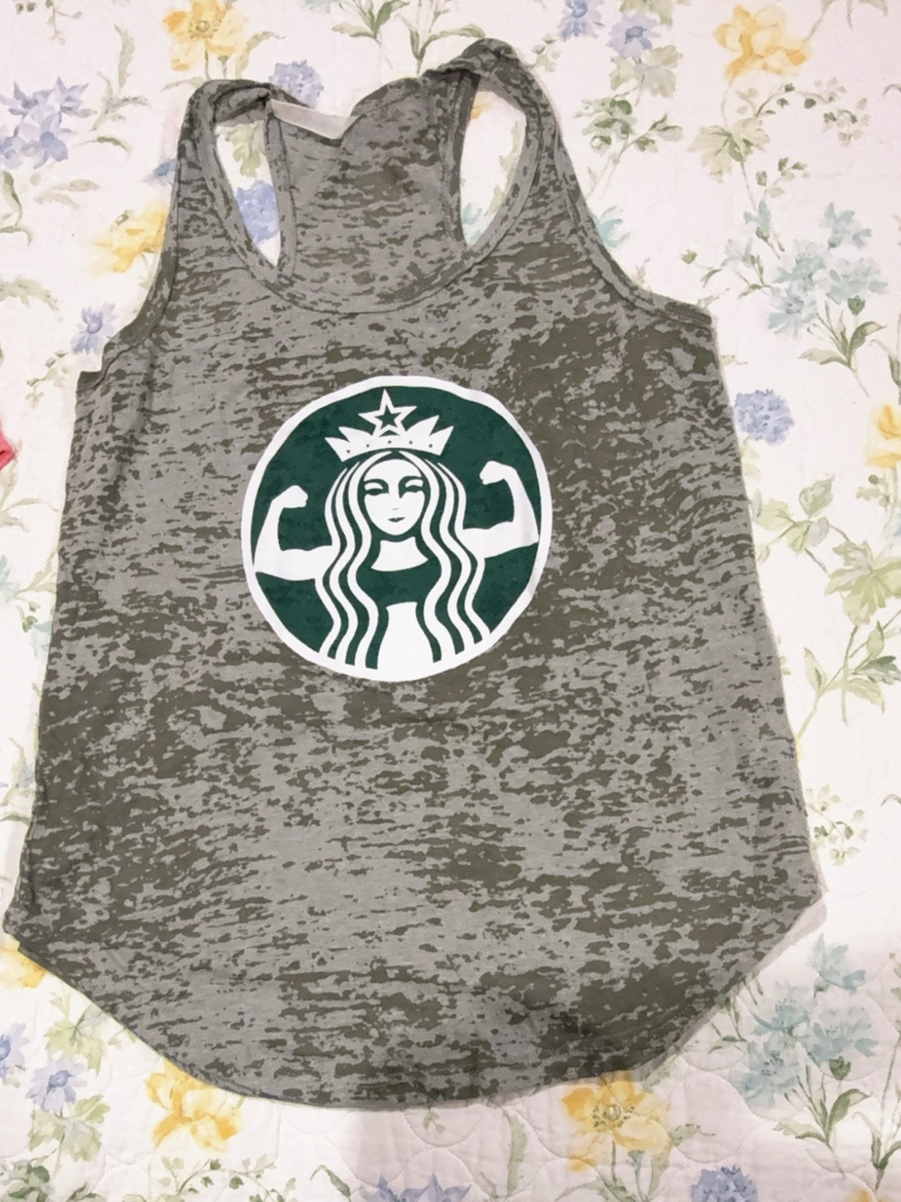 Olive Green Women's Racerback Muscle Tee with Circular Graphic